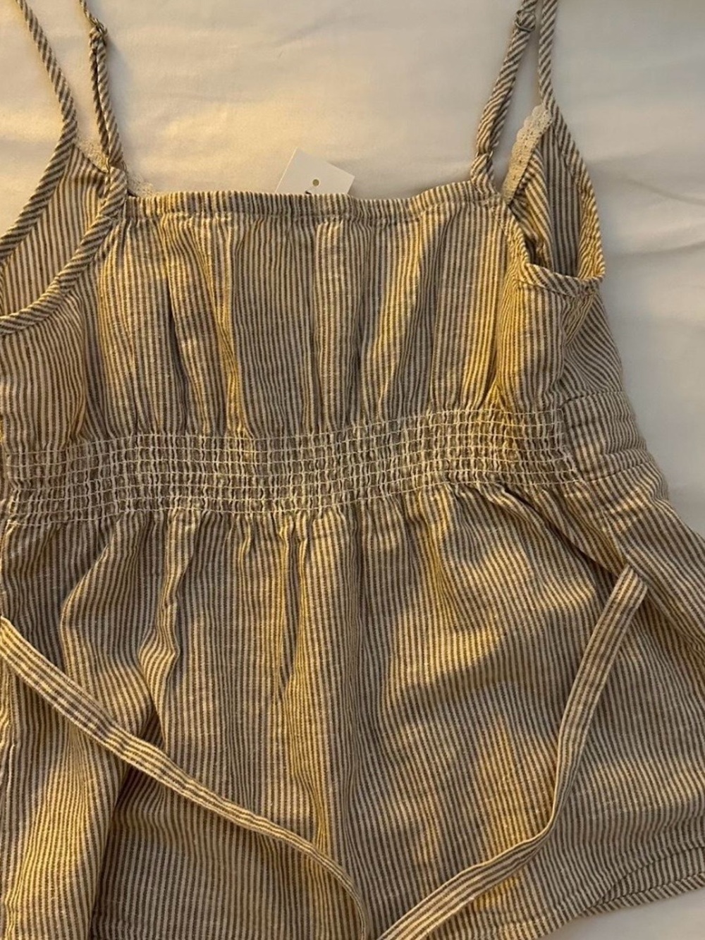 Brandy Melville Beige and White Striped Spaghetti Strap Top - Picture 2 of 6